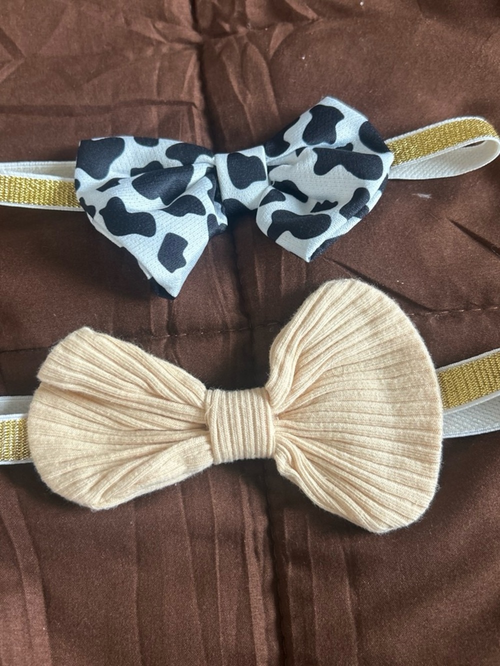 Amazon Kids Bow Headbands - Black & White Cow Print and Beige